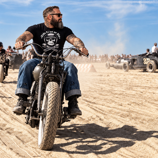 Ride Free or Die de Ted Dollar — visuel principal du T-shirt unisexe biker noir