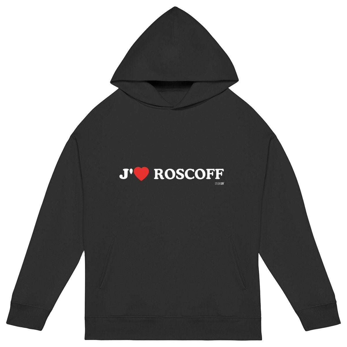 Sweat à capuche Unisexe Oversized / J'aime Roscoff - face_noir