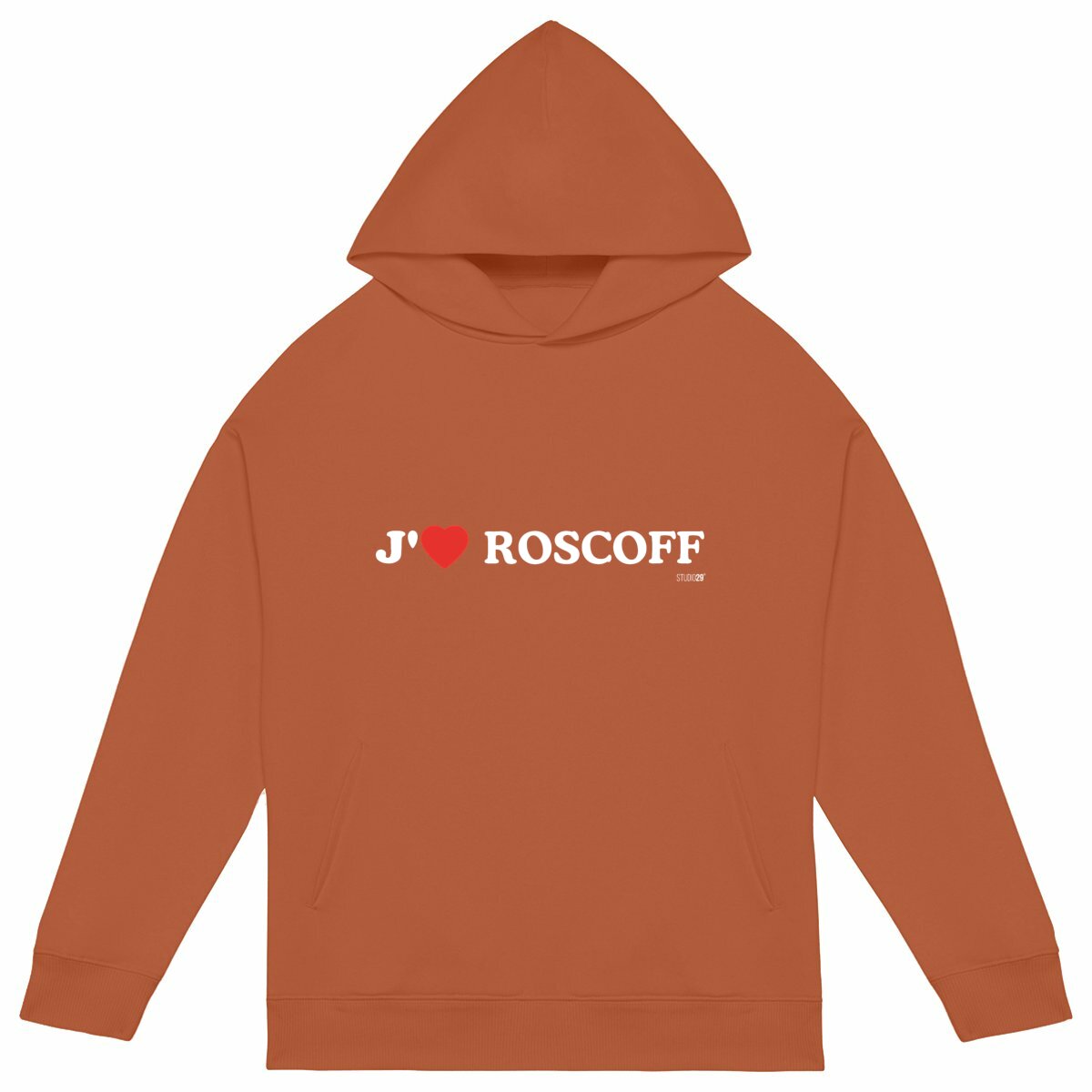 Sweat à capuche Unisexe Oversized / J'aime Roscoff - face_orange